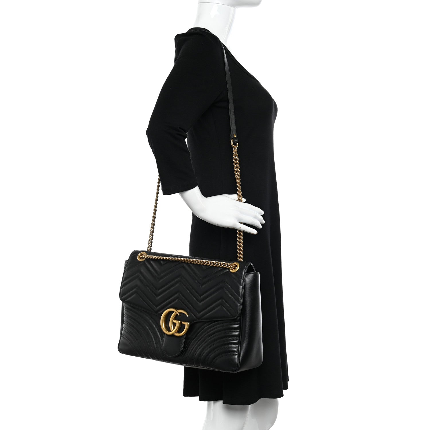Gucci Calfskin Matelasse Large GG Marmont Shoulder Bag Black 2 of 13