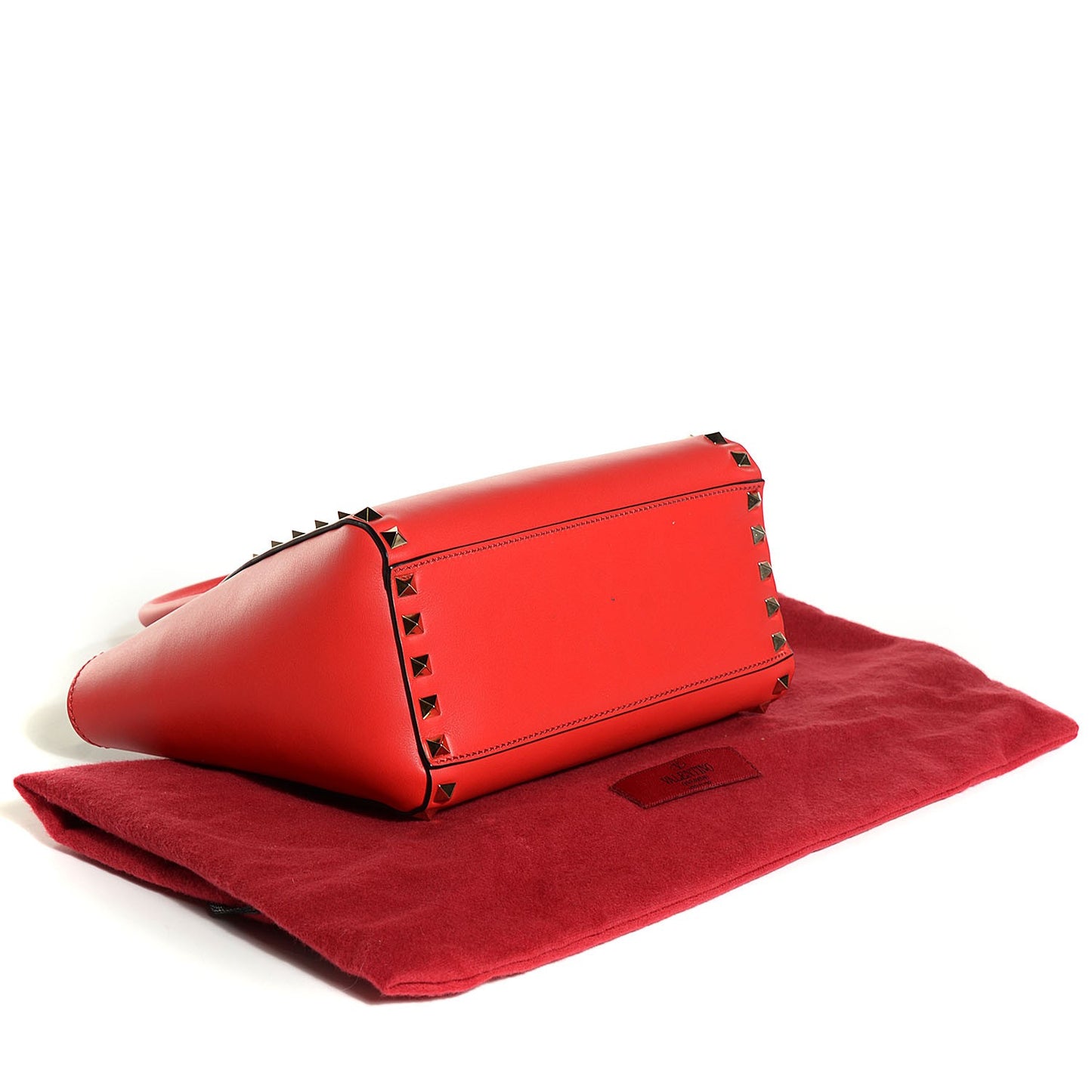 Vitello Mini Rockstud Double Handle Tote Deep Orange