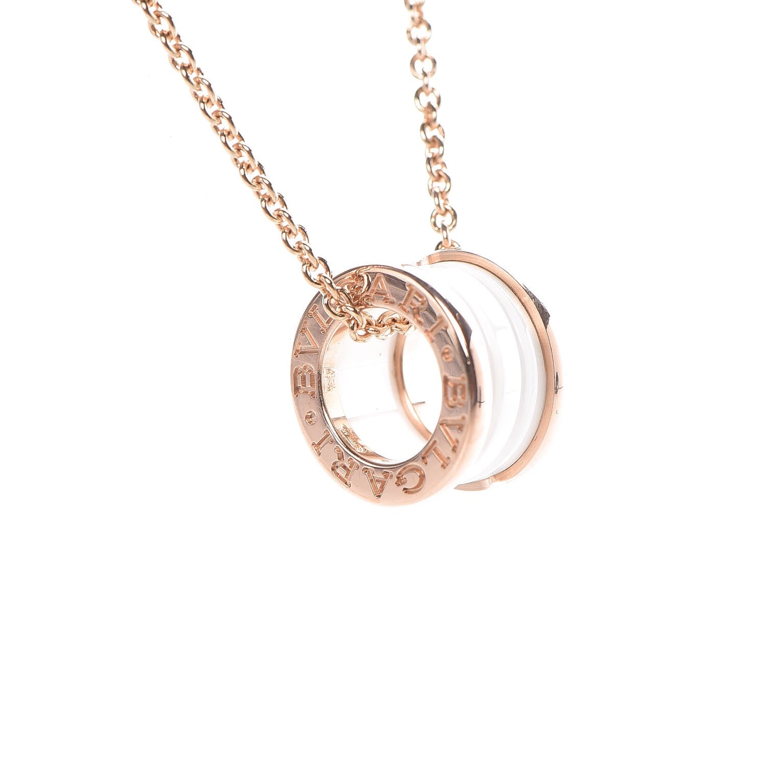 Bulgari 18K Rose Gold White Ceramic B.Zero1 Pendant Necklace 10 of 14