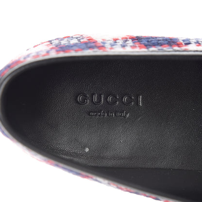 Gucci Vintage Tweed Check Horsebit Womens Jordaan Loafers 39.5 White Hibiscus Red Marine 7 of 9