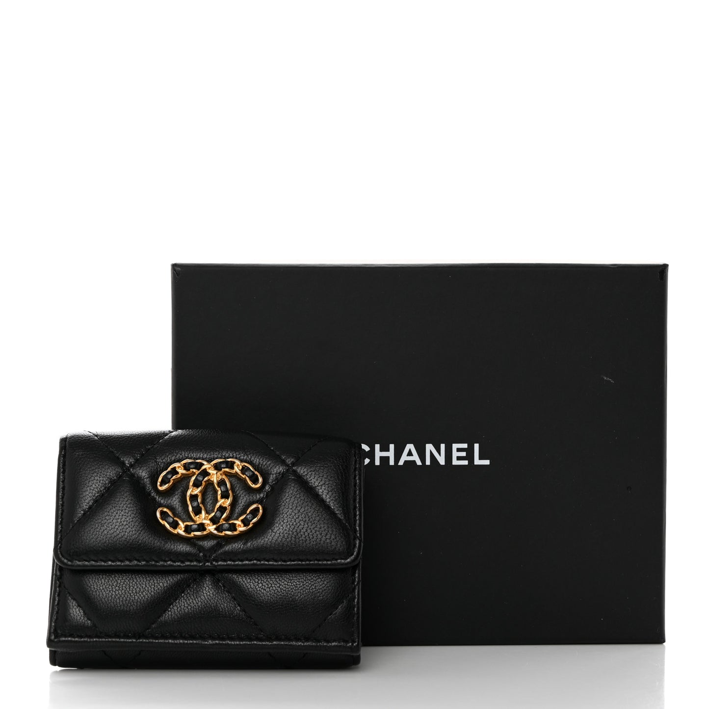 Lambskin Quilted Chanel 19 Small Flap Wallet Black