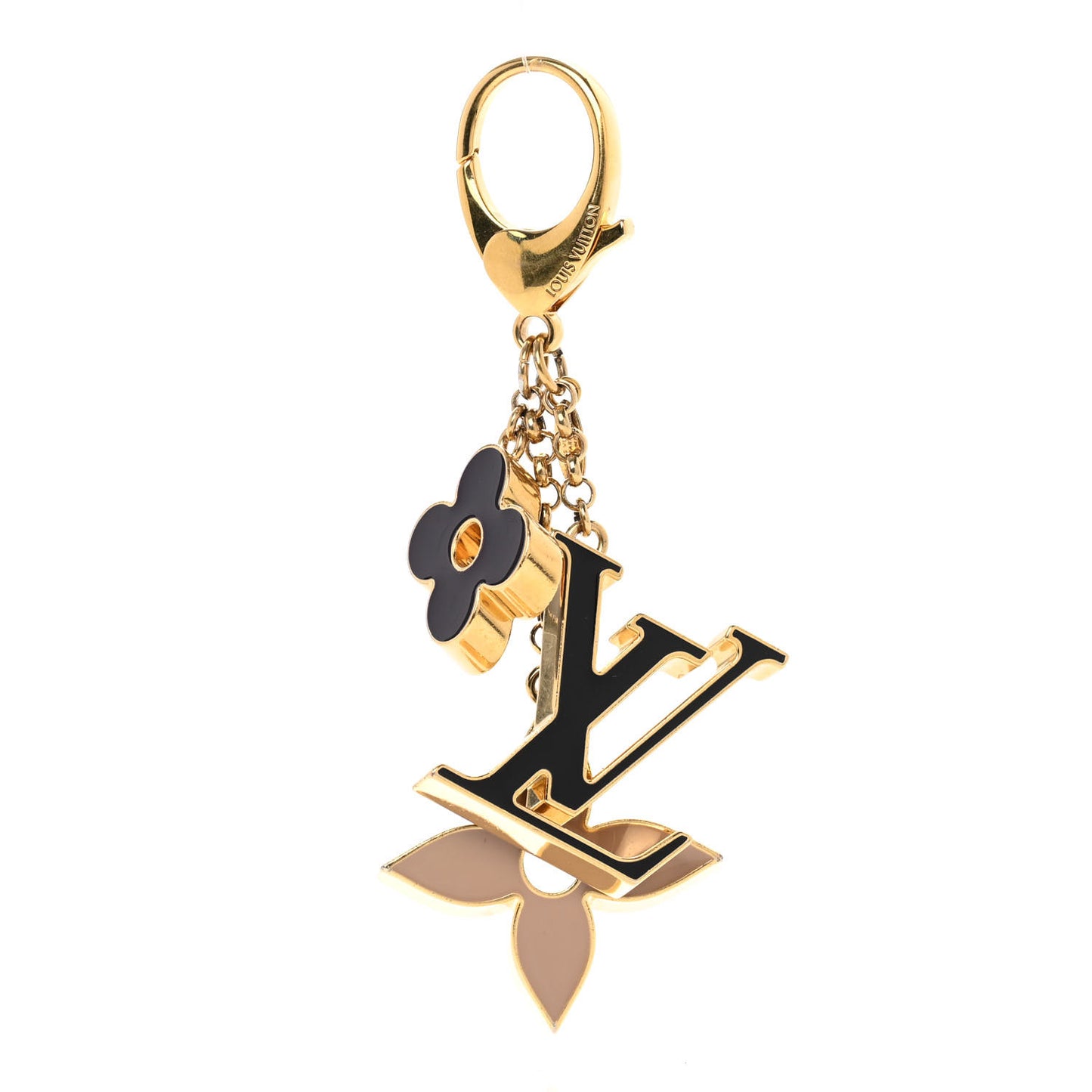 Metal Enamel Fleur De Monogram Bag Charm Dore