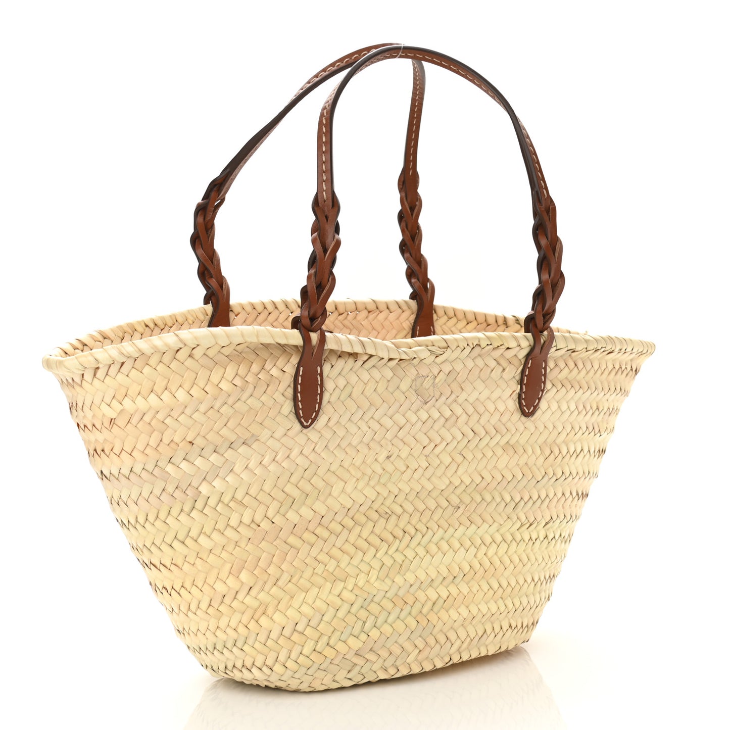 Palmitto Vitello Woven Braided Large Basket Tote Bag Naturale Cognac