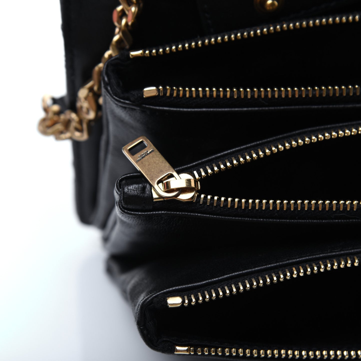 Lambskin Diamond Quilted Monogram Angie Chain Bag Black