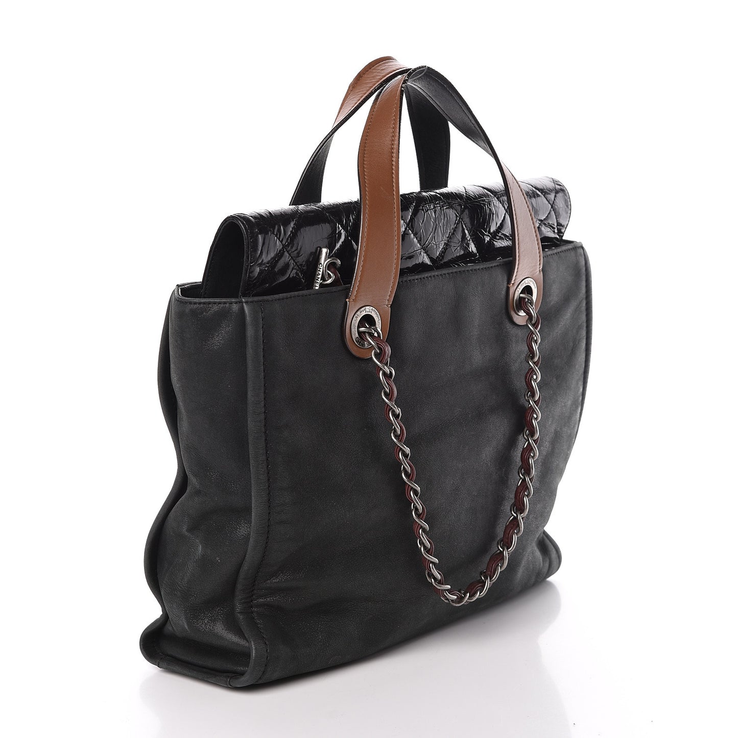 Iridescent Glazed Calfskin In The Mix Tote Black