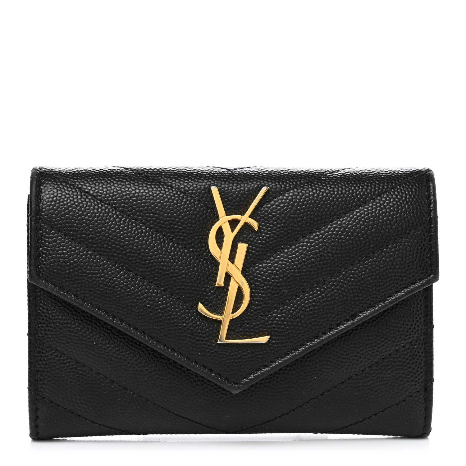 Saint Laurent Grain De Poudre Matelasse Chevron Small Monogram Envelope Wallet Black 1 of 7