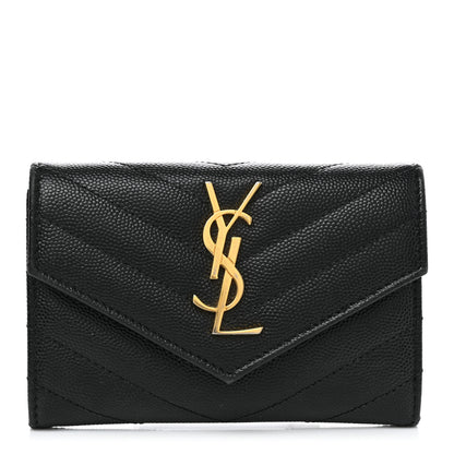 Saint Laurent Grain De Poudre Matelasse Chevron Small Monogram Envelope Wallet Black 1 of 7