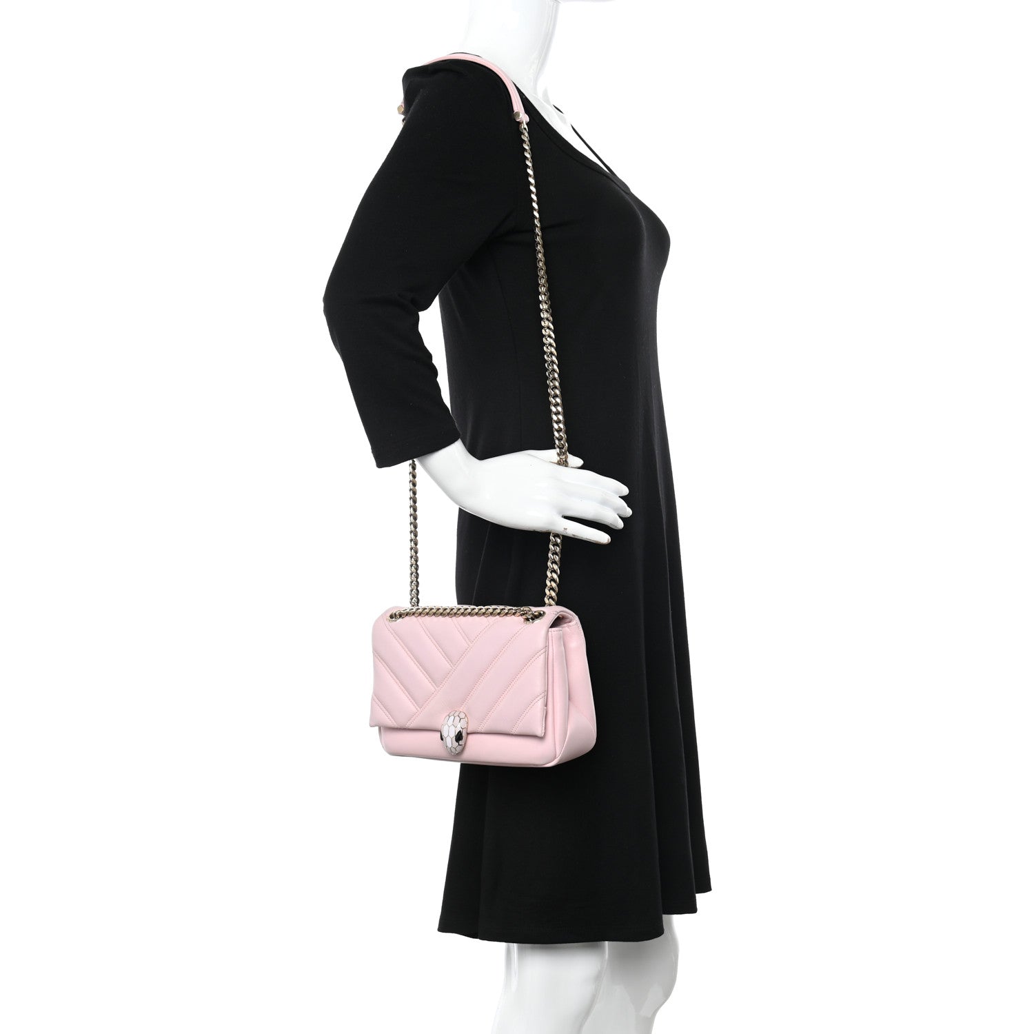 Bulgari Calfskin Matelasse Small Serpenti Cabochon Shoulder Bag Pink 2 of 10