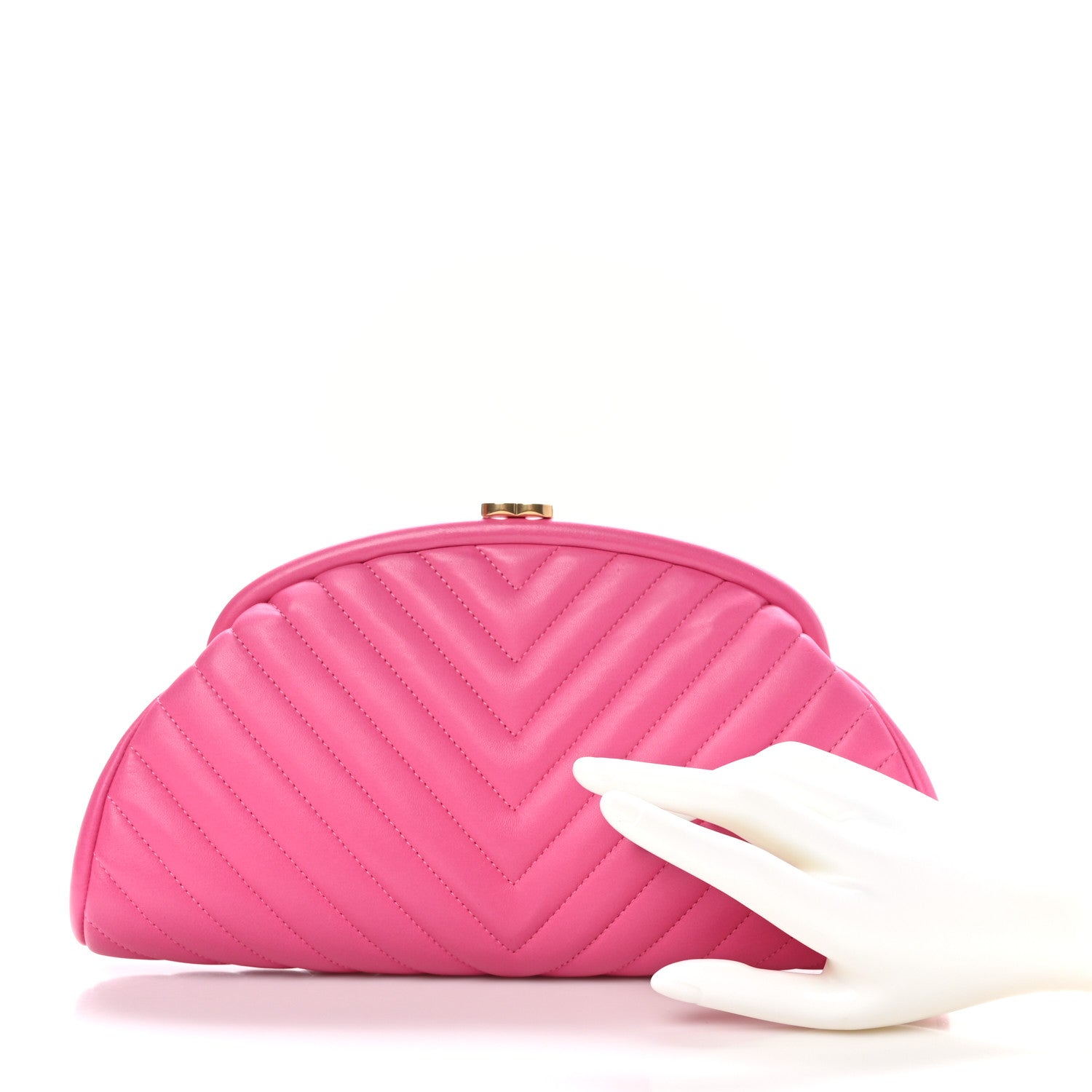 Chanel Lambskin Chevron Quilted Timeless Clutch Dark Pink 2 of 10