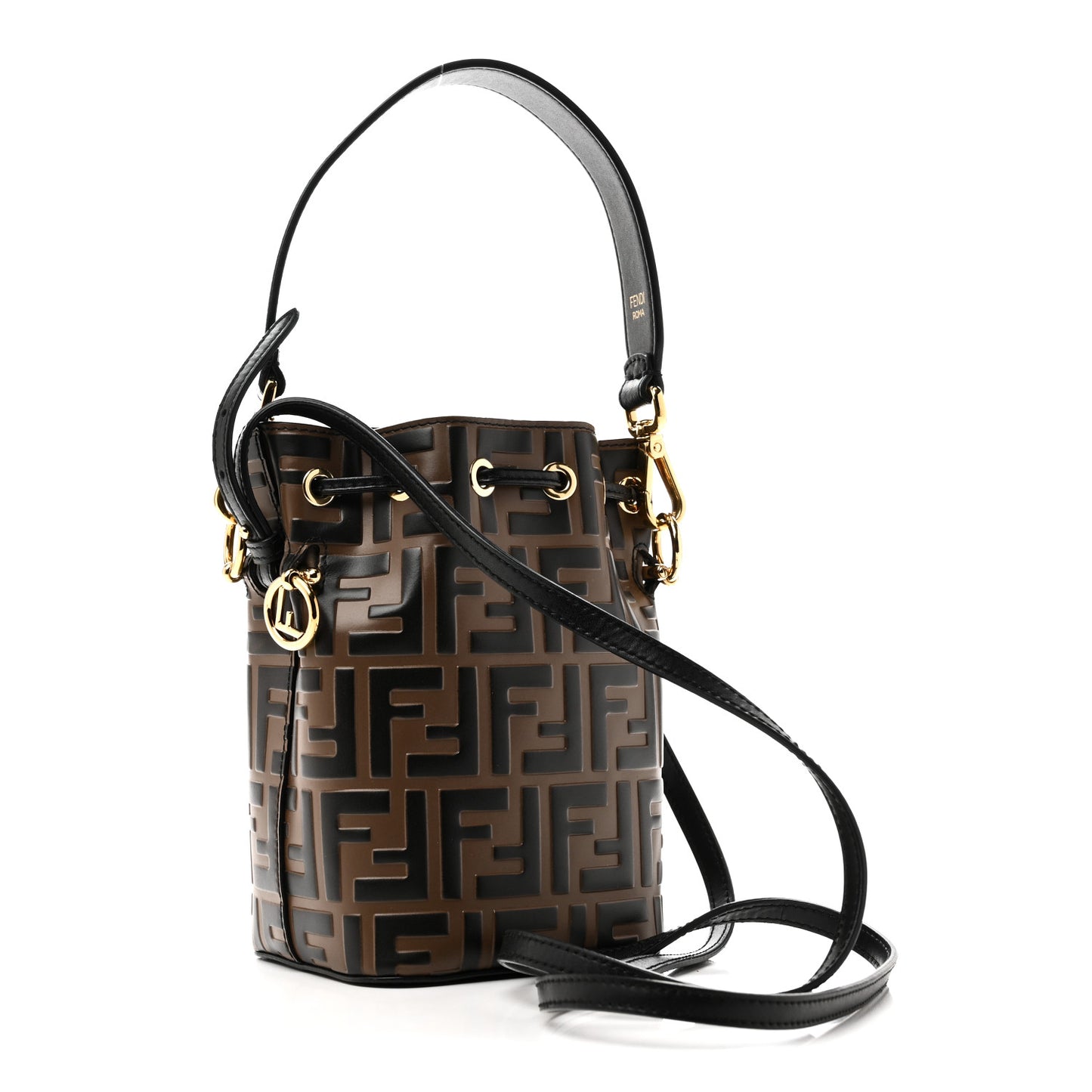 Vitello Liberty F is Fendi Bi-Color FF 1974 Embossed Mini Mon Tresor Bucket Bag Maya Black