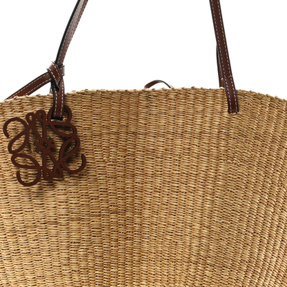 Loewe Raffia Calfskin Shell Basket Tote Natural Pecan 8 of 10