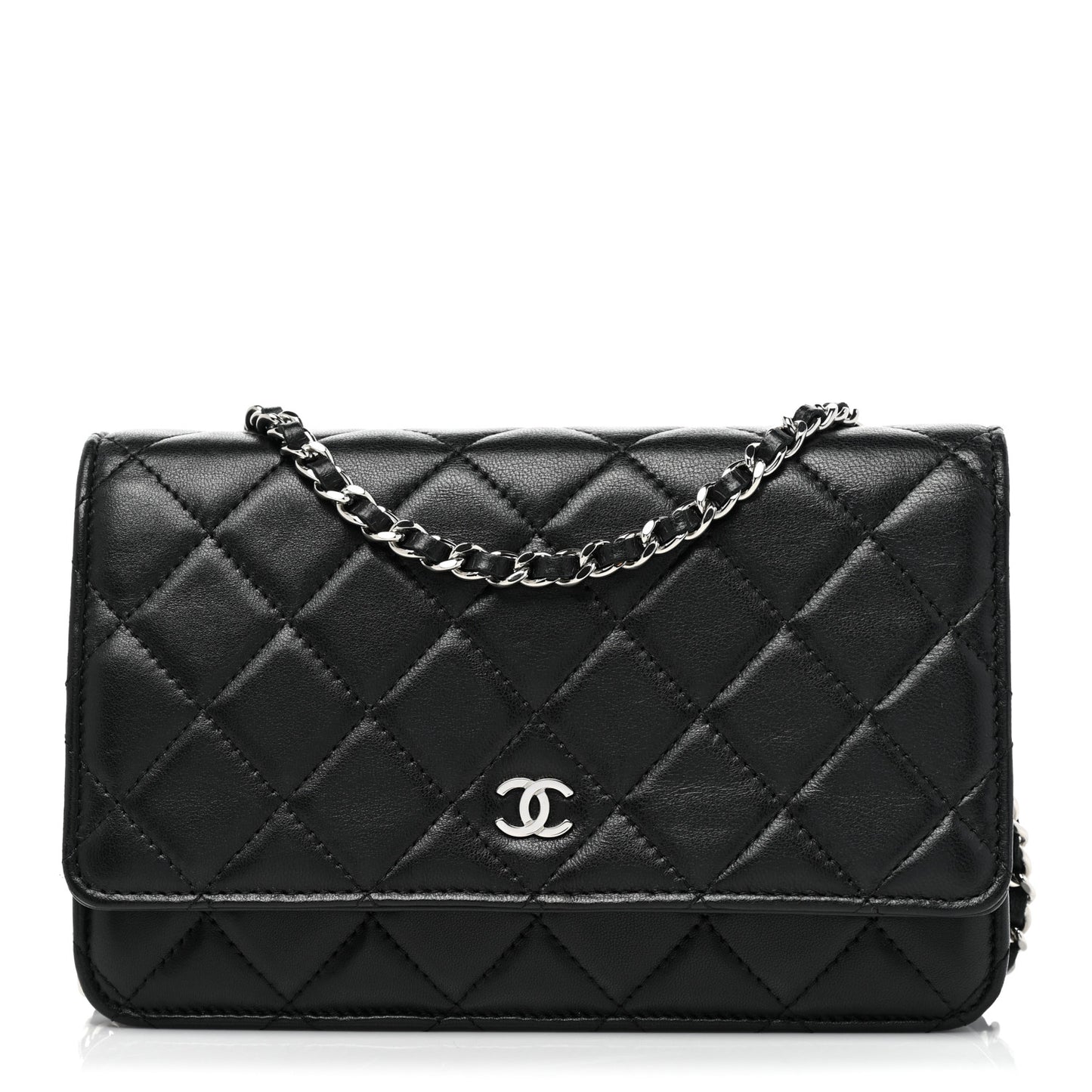 Lambskin Quilted Wallet On Chain WOC Black