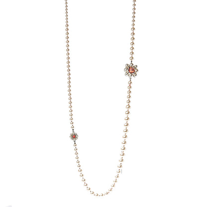 Chanel Pearl Crystal Gripoix CC Long Necklace Gold Pearly White Red 1 of 5