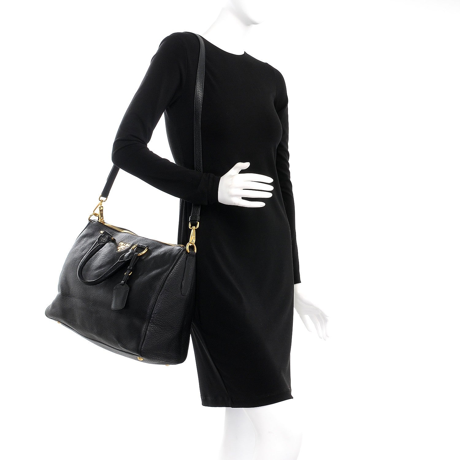 Prada Vitello Daino Boston Bag Nero Black 2 of 7