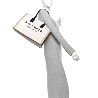 Saint Laurent Linen Calfskin Small Rive Gauche Tote Greggio Natural 2 of 11