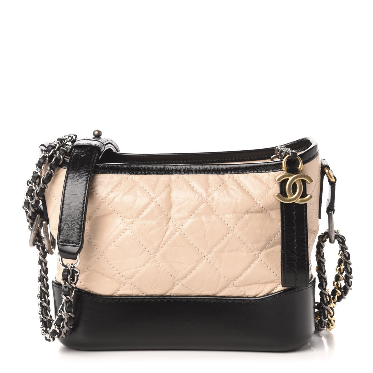 Aged Calfskin Quilted Small Gabrielle Hobo Beige Black