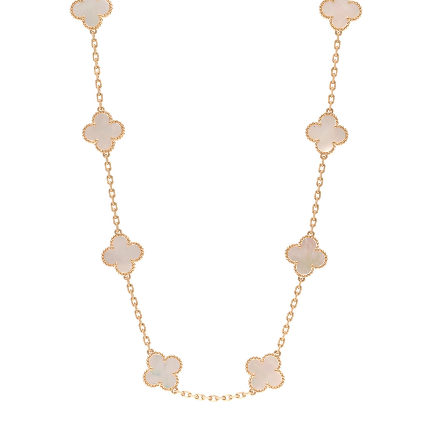 18K Yellow Gold Mother of Pearl 10 Motifs Vintage Alhambra Necklace