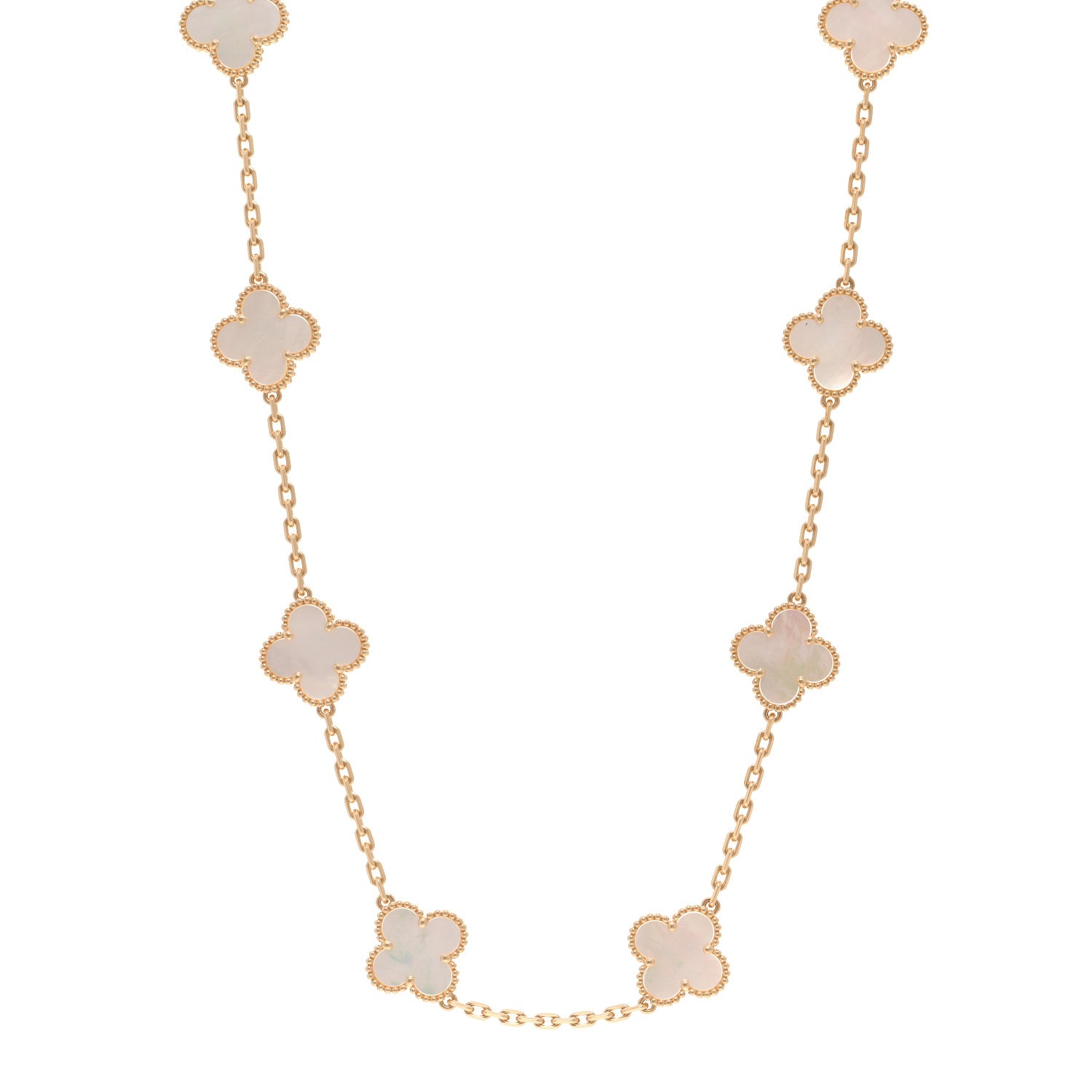 Van Cleef & Arpels 18K Yellow Gold Mother of Pearl 10 Motifs Vintage Alhambra Necklace 1 of 7