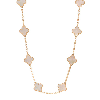 Van Cleef & Arpels 18K Yellow Gold Mother of Pearl 10 Motifs Vintage Alhambra Necklace 1 of 7