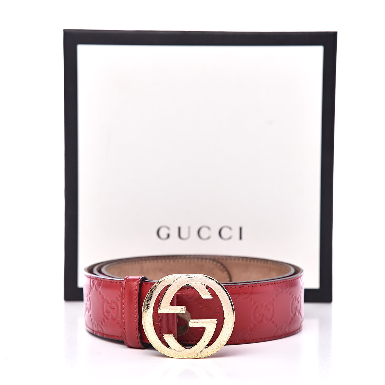 Gucci Guccissima Signature Interlocking G 37mm Belt 90 36 Hibiscus Red 9 of 9