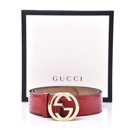Gucci Guccissima Signature Interlocking G 37mm Belt 90 36 Hibiscus Red 9 of 9
