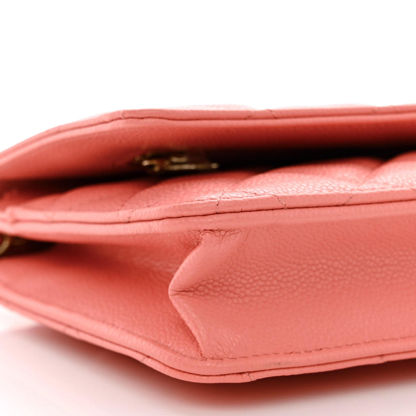 Caviar Quilted Wallet on Chain WOC Coral Pink