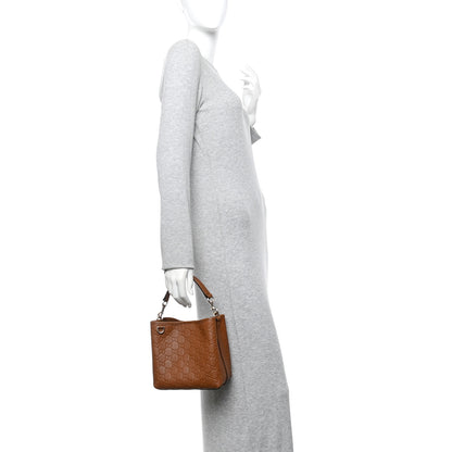 Gucci GG Calfskin Embossed Emblem Small Bucket Bag Brown 2 of 10