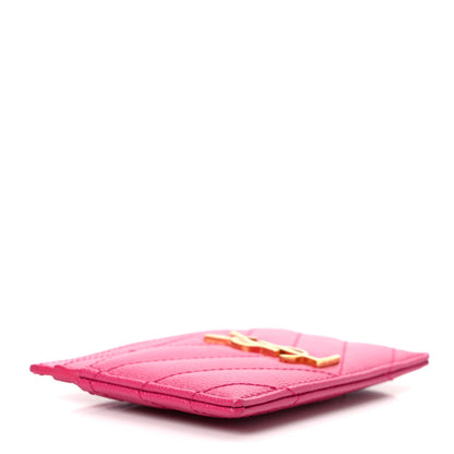Saint Laurent Grain De Poudre Matelasse Chevron Monogram Credit Card Case Fresh Fuxia 4 of 8