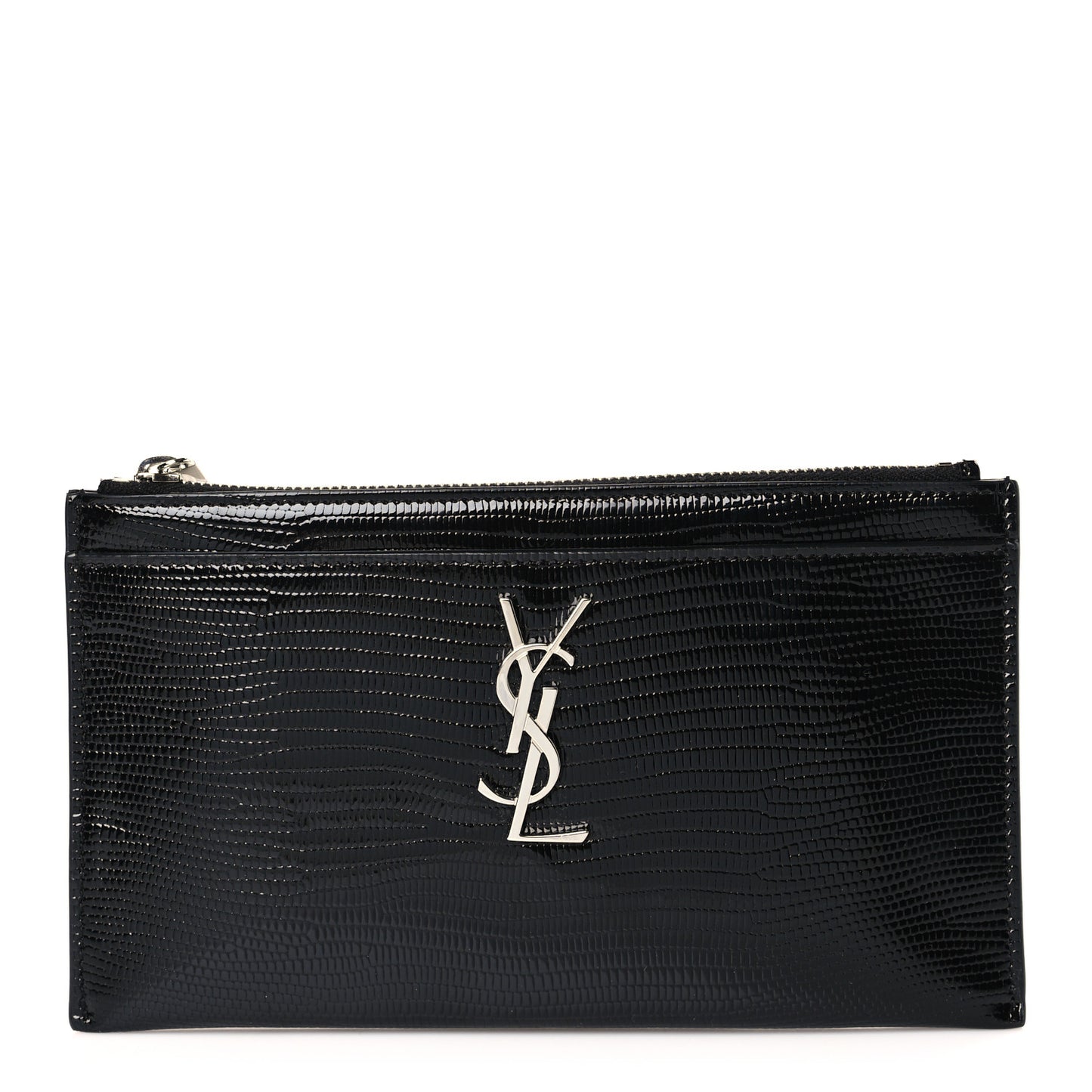 Lizard Embossed Monogram Bill Pouch Black