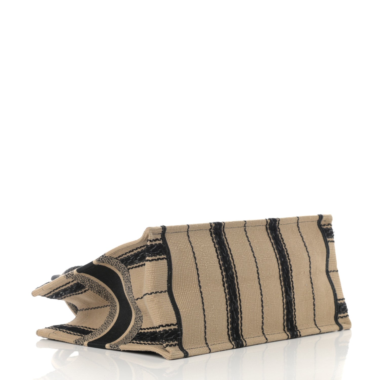 Christian Dior Canvas Embroidered Medium Bayadere Book Tote Black Beige 3 of 13
