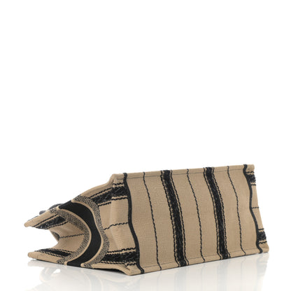 Christian Dior Canvas Embroidered Medium Bayadere Book Tote Black Beige 3 of 13