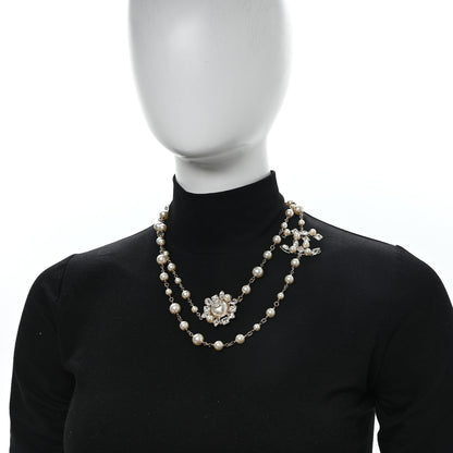 Chanel Pearl Crystal CC Long Necklace Gold 2 of 5