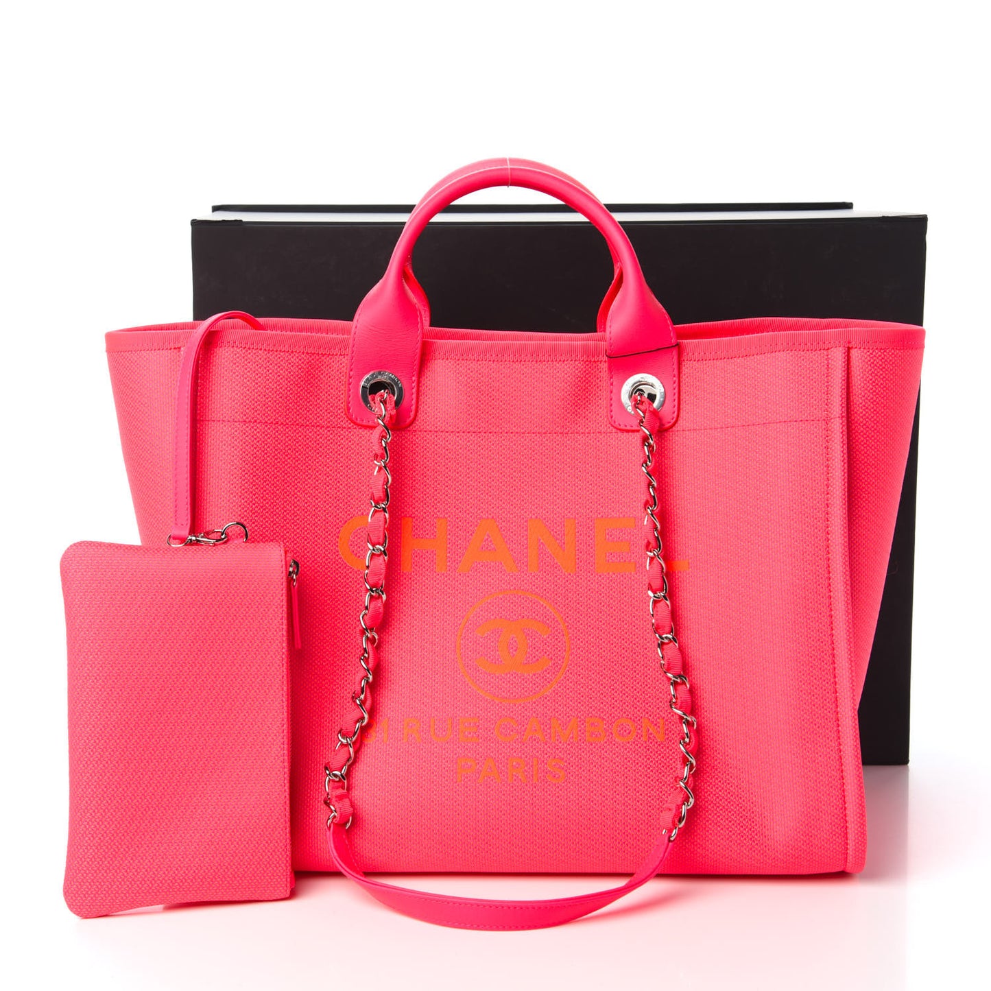 Mixed Fibers Calfskin Medium Deauville Tote Pink Orange