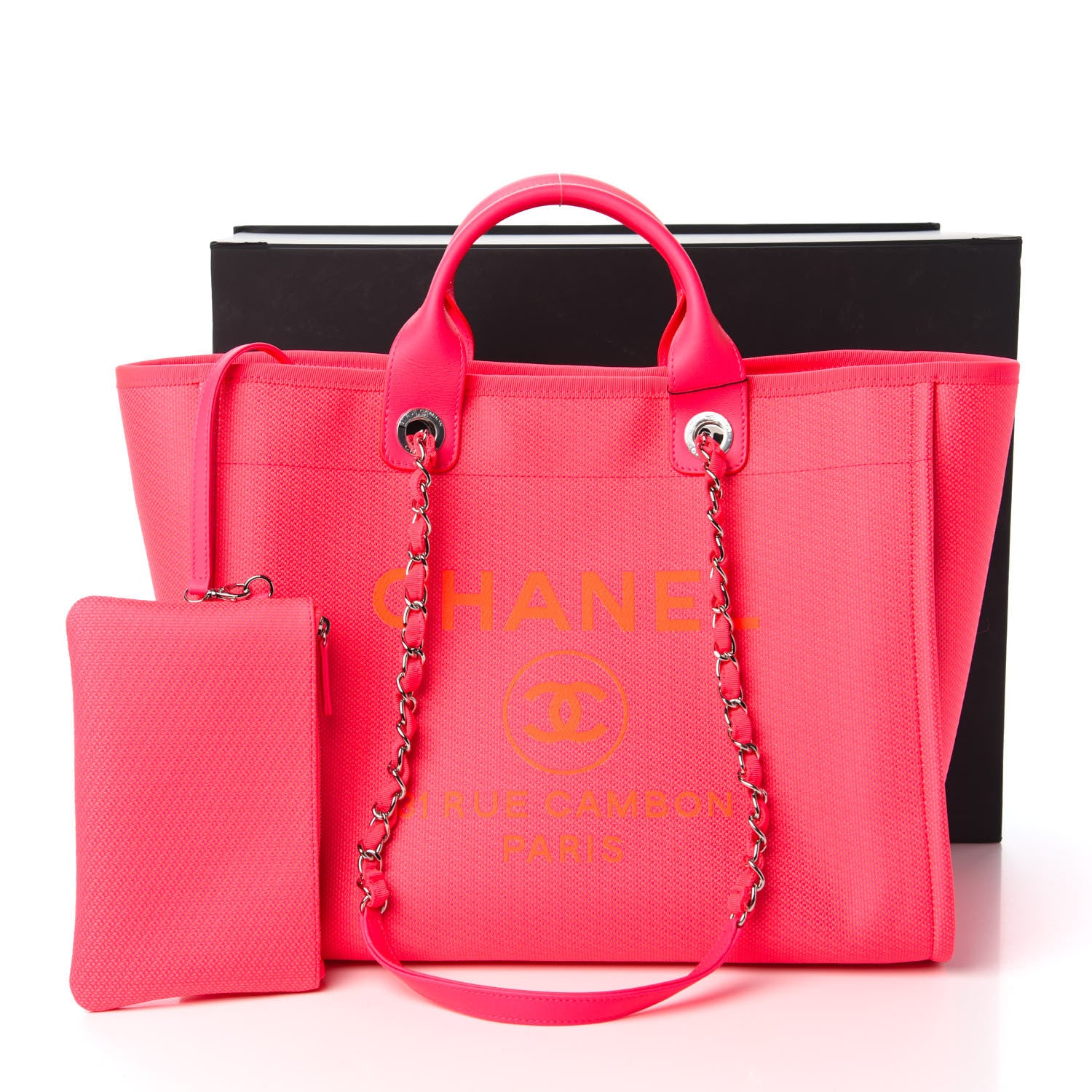 Chanel Mixed Fibers Calfskin Medium Deauville Tote Pink Orange 11 of 11