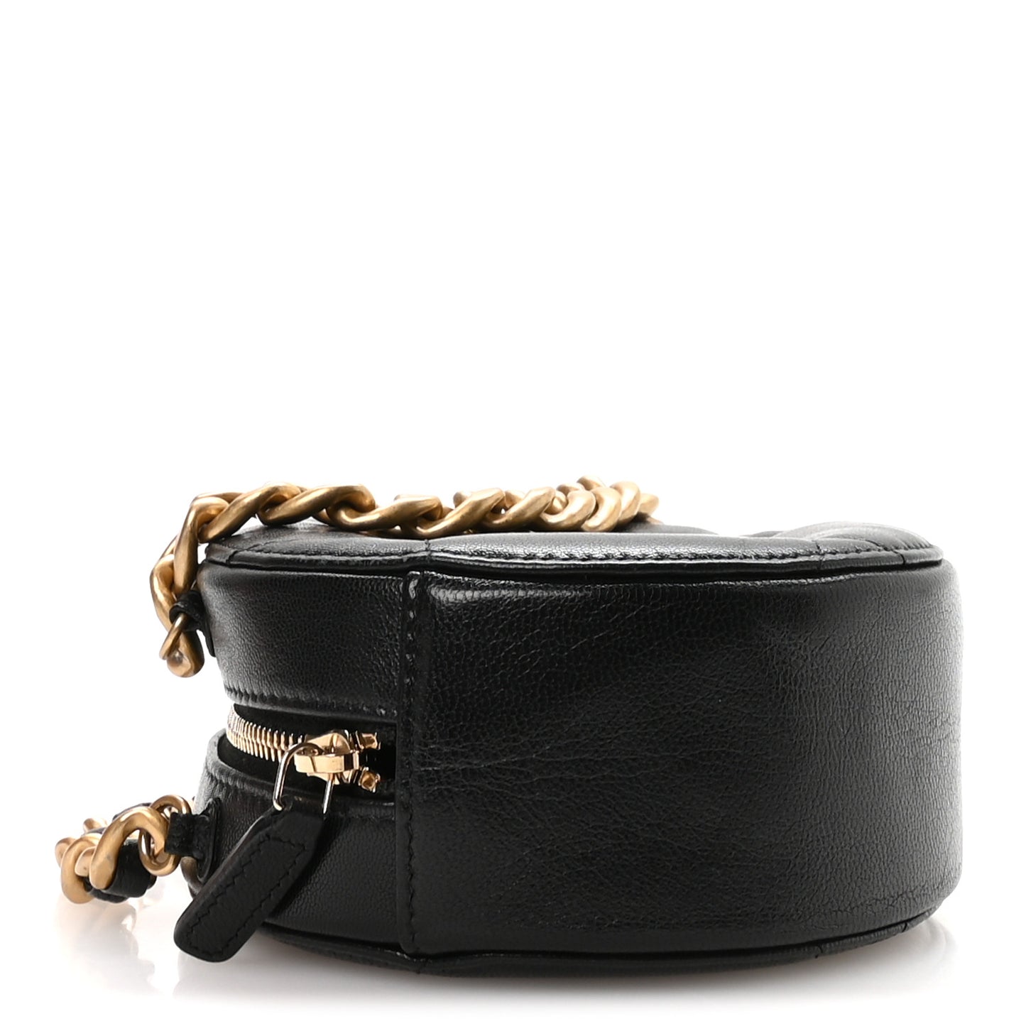 Lambskin Quilted Chanel 19 Round Clutch With Chain Black