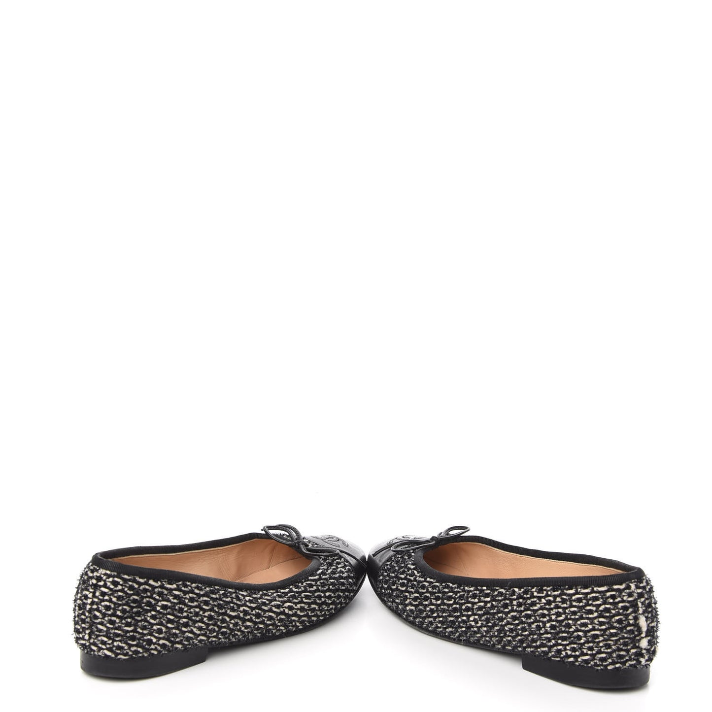 Tweed Cap Toe Ballerina Flats 35 Black White