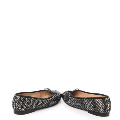 Chanel Tweed Cap Toe Ballerina Flats 35 Black White 6 of 10