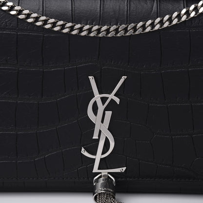 Saint Laurent Calfskin Crocodile Embossed Medium Classic Monogram Kate Tassel Satchel Black 8 of 8