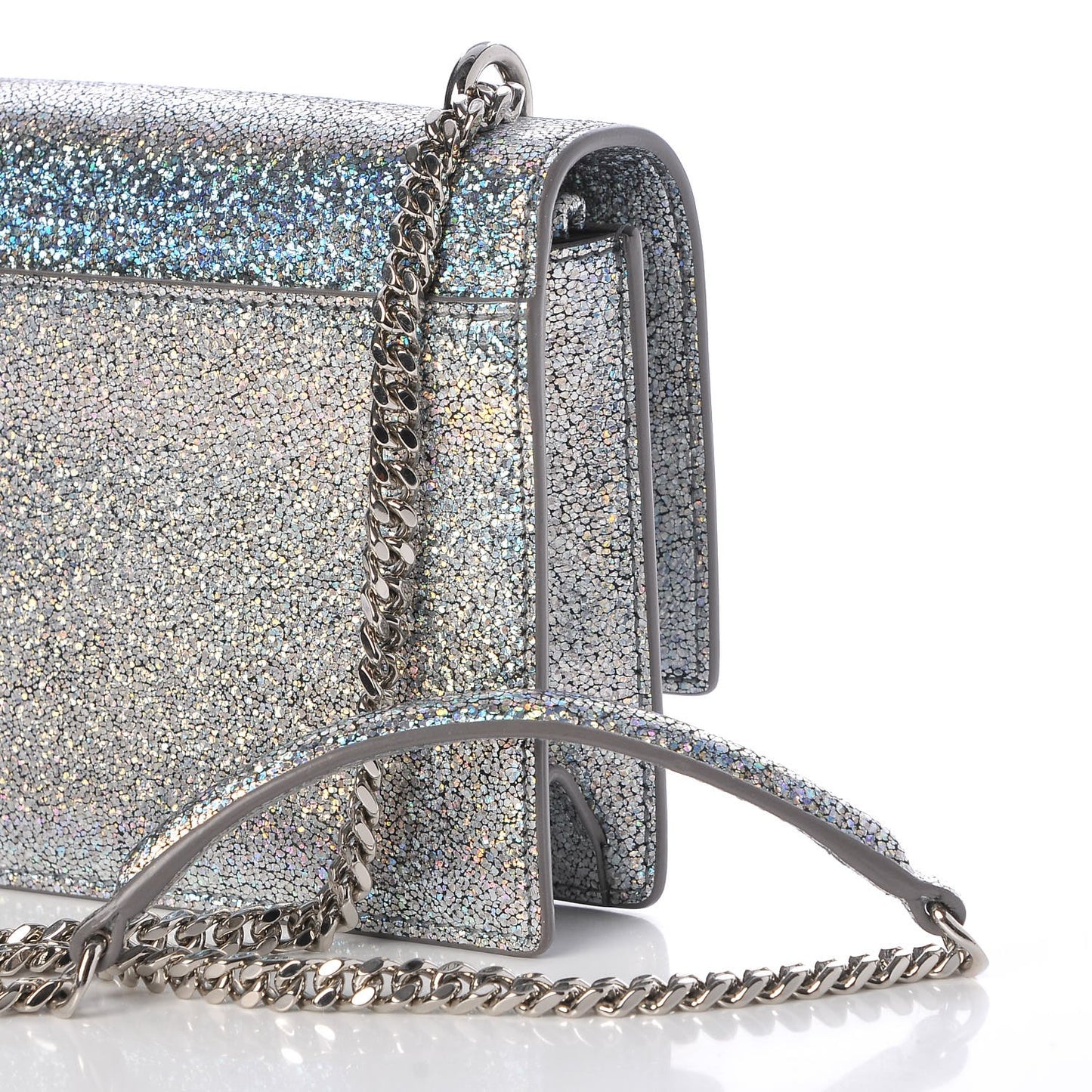 Metallic Crackled Calfskin Monogram Sunset Chain Wallet Star Light