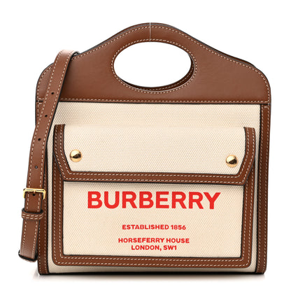 Burberry Canvas Smooth Calfskin Two Tone Mini Pocket Bag Natural Malt Brown 1 of 8