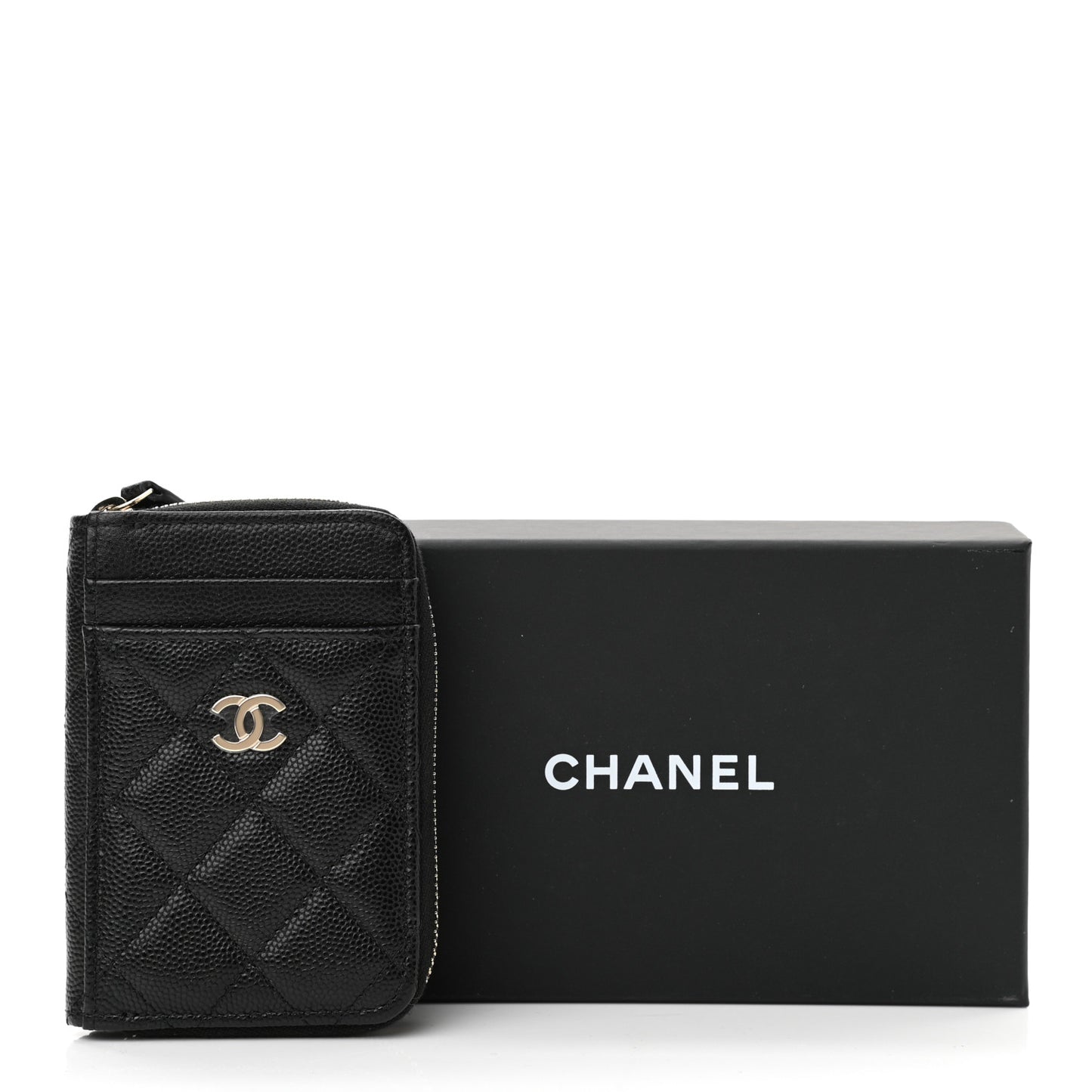 Caviar Quilted Zip Card Holder Black
