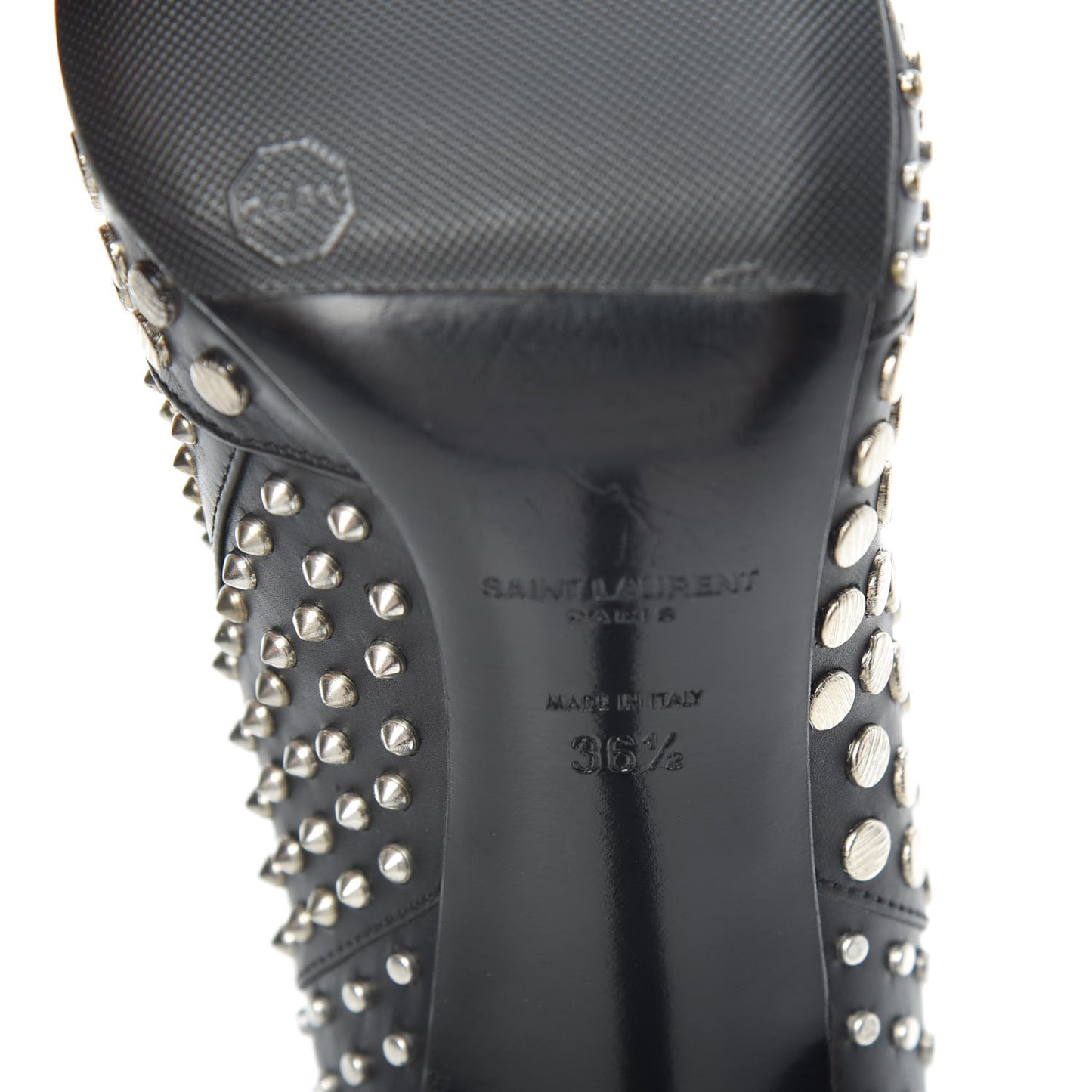 Calfskin Studded Ankle Booties 36.5 Black