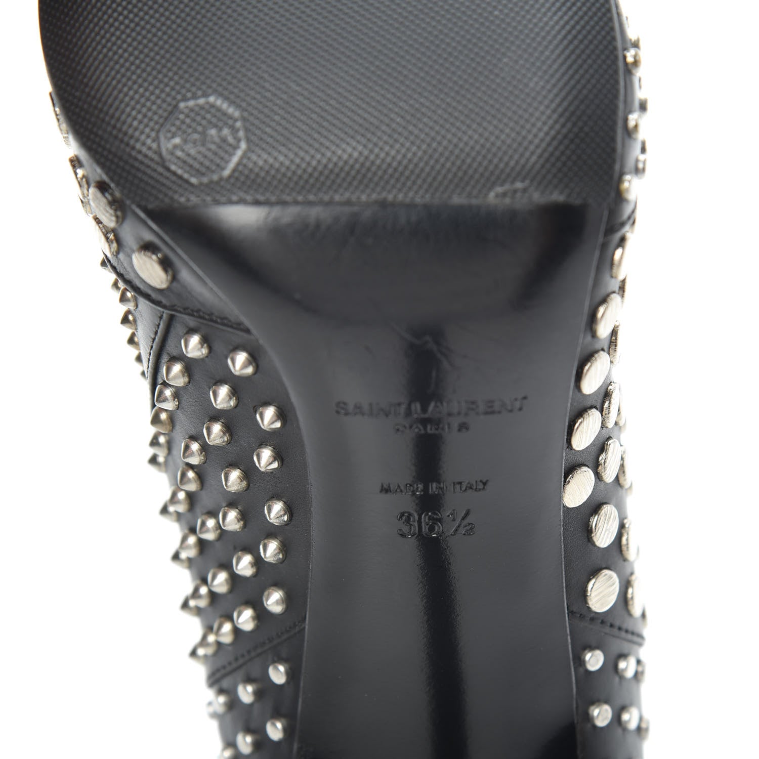 Saint Laurent Calfskin Studded Ankle Booties 36.5 Black 6 of 7