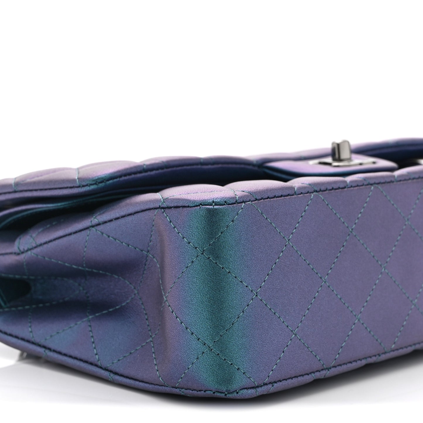 Iridescent Lambskin Quilted Medium Double Flap Turquoise