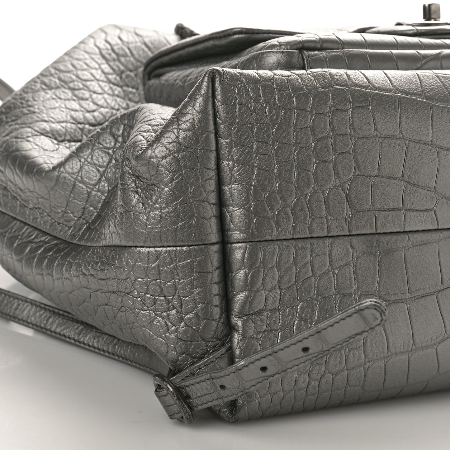 Metallic Calfskin Crocodile Embossed Large Backpack Silver