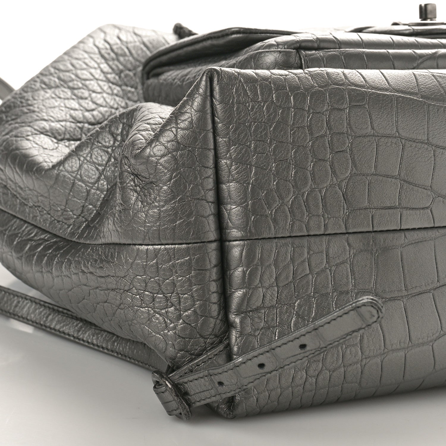 Chanel Metallic Calfskin Crocodile Embossed Large Backpack Silver 8 of 9