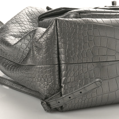 Chanel Metallic Calfskin Crocodile Embossed Large Backpack Silver 8 of 9