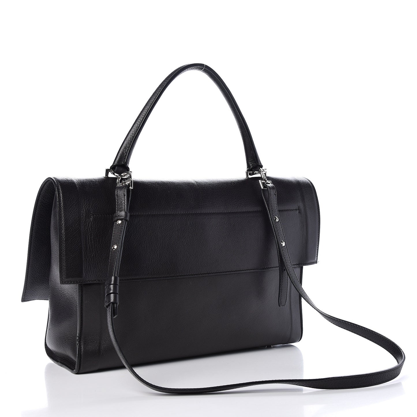 Grained Calfskin Medium Shark Lock Satchel Black
