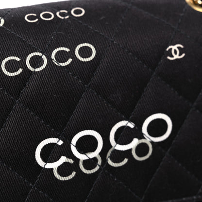 Chanel Canvas Coco Printed Quilted Medium Double Flap Black White 12 of 13