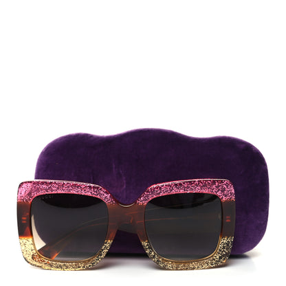 Gucci Acetate Square Frame Sunglasses GG0083S Glitter Pink Multi 8 of 8